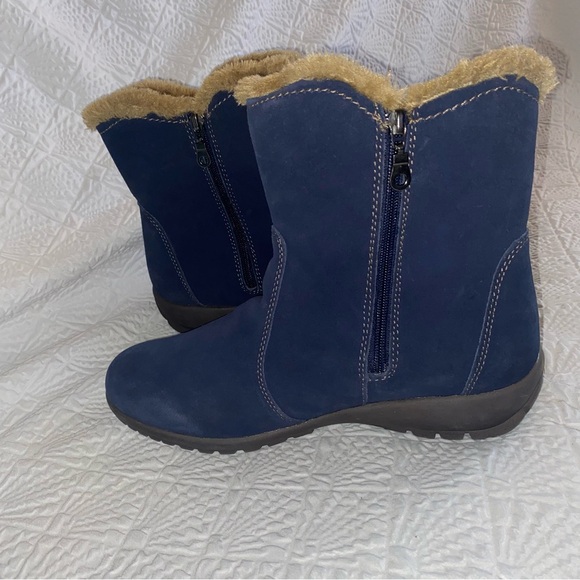 Sporto Waterproof Suede Ankle Booties Faux Fur ‘Karmen’ Navy Women’s Size 11W - Picture 5 of 17